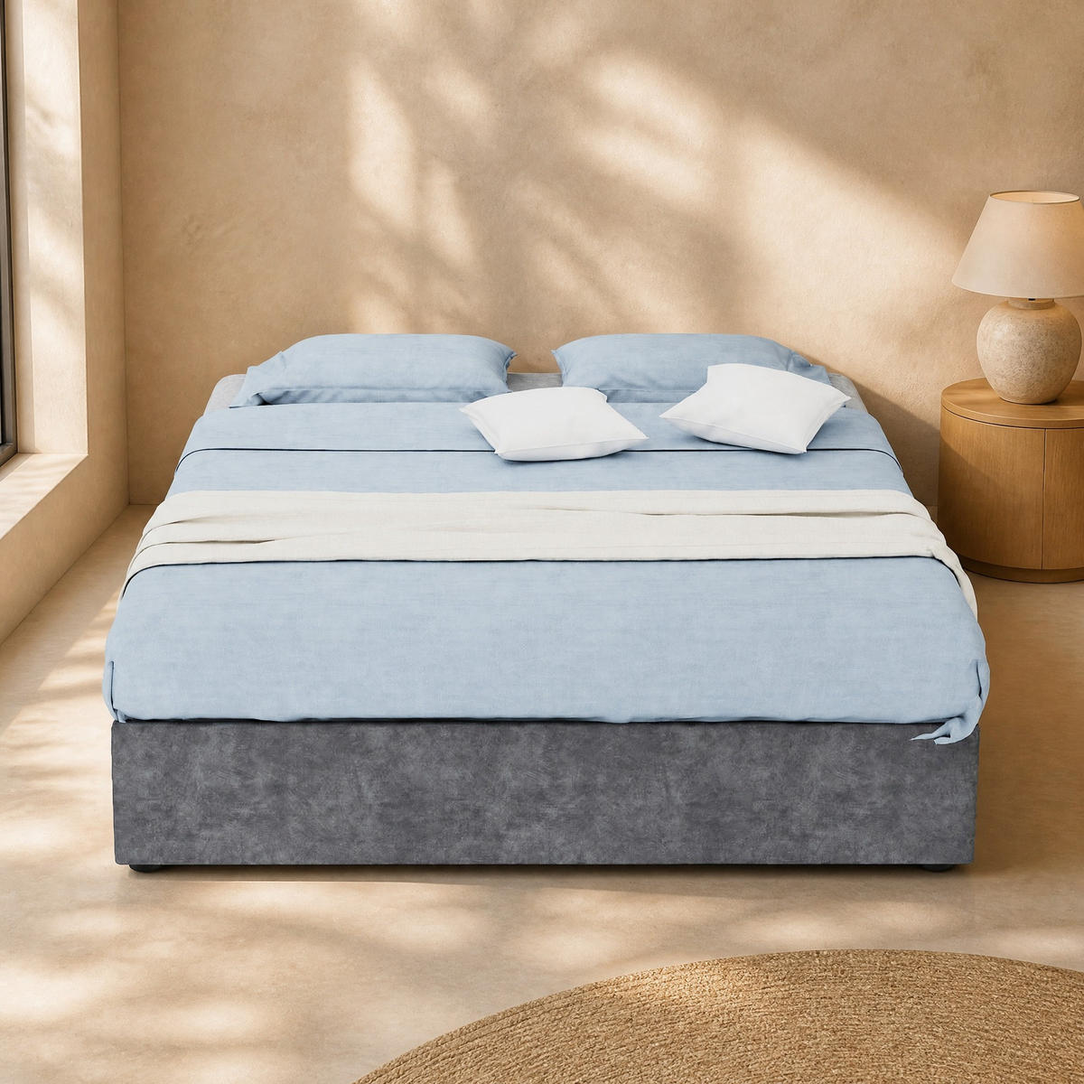 POLSTERBETT 140/200 mit Gasdruckfeder und Dutch-Velvet-Bezug in Grau - Grau, Holzwerkstoff/Textil (140/200cm) - EVRYAE