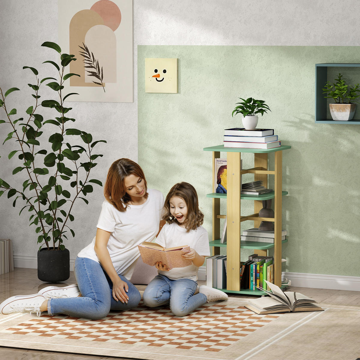 KINDERREGAL DE-17247 3 Ebenen mit Rollen Grün - Grün, Holzwerkstoff (48/99.5/48cm) - ComfortXL