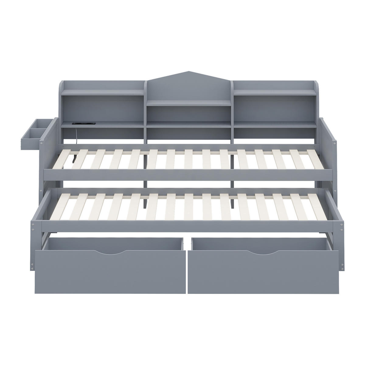 MULTIFUNKTIONSBETT 90/200 cm mit ausziehbarem Bett 90/190 cm und Stauraum in Grau - Grau, Holz (90/200cm) - OKWISH