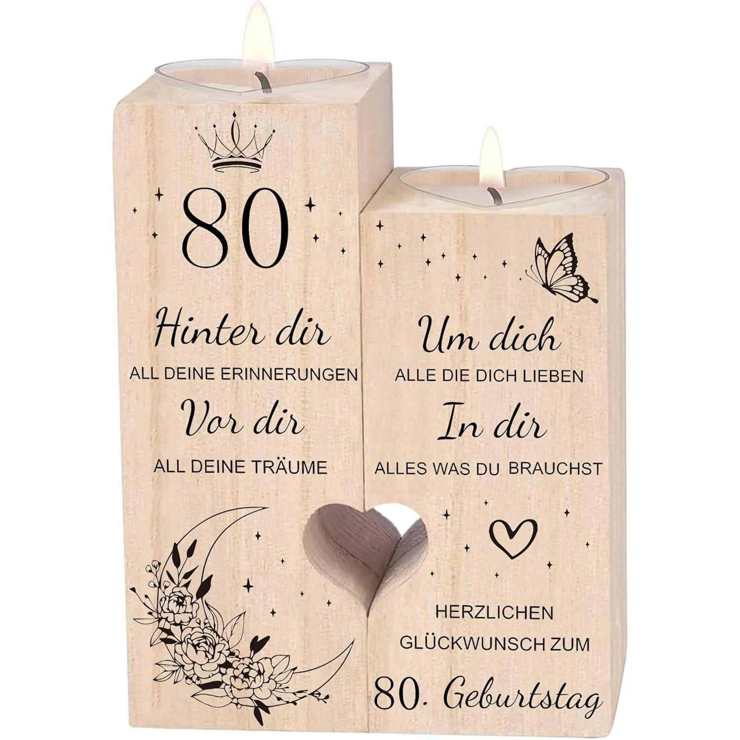 KERZENSTÄNDER 80. Geburtstag Holz Herzförmig - Braun, Holz (5/13/10cm)