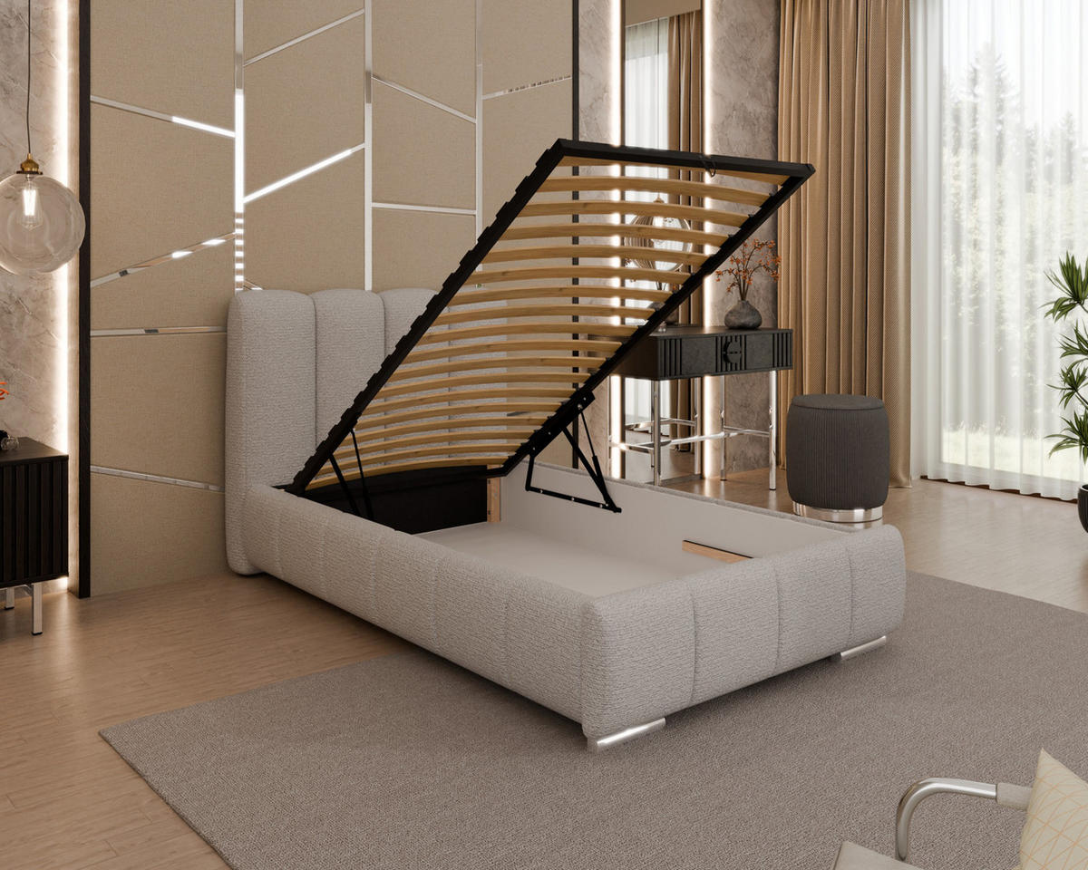 POLSTERBETT Zaira 100x200cm – Elegantes Polsterbett für modernen Wohnstil , ohne matratze, Sandfarben - Sandfarben, Holz (100/200cm) - Homesy