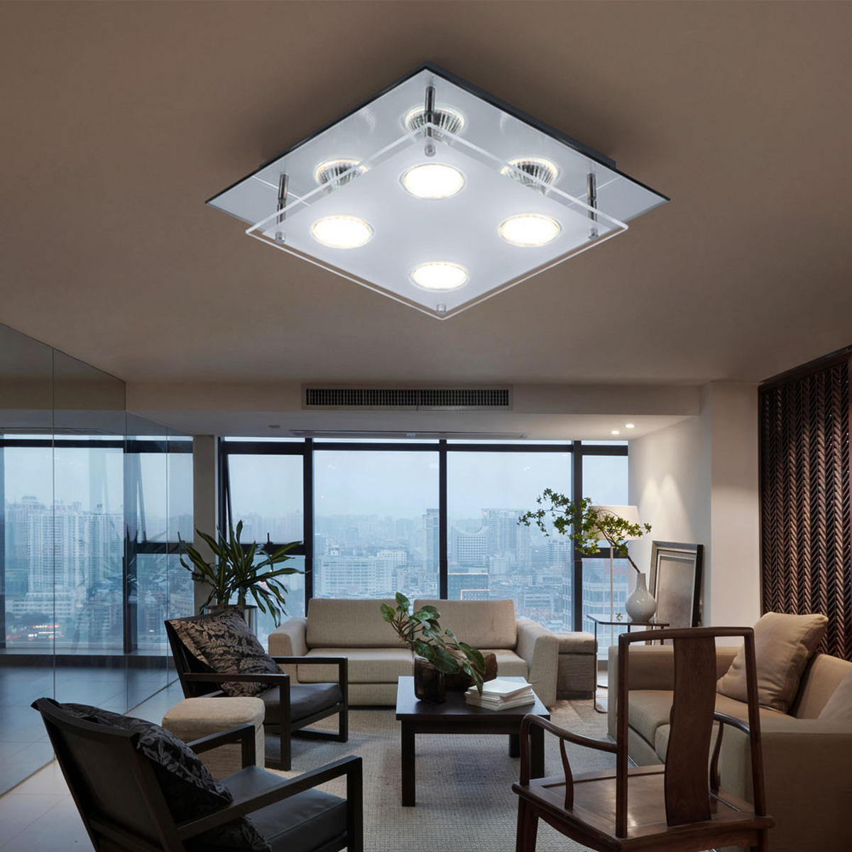 LED DECKENLEUCHTE Glas Chrom Silber - Silberfarben, Glas (27/27/8cm) - Globo Lighting