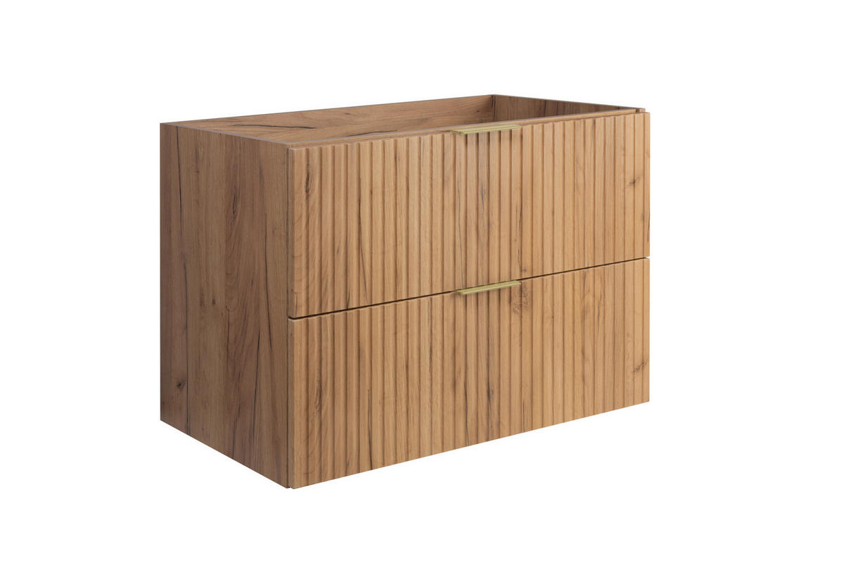WASCHBECKUNTERSCHRANK, Eiche Craft, 80 x 57 x 46 cm, Griff Gold, ohne Arbeitsplatte - Eichefarben/Goldfarben, Holzwerkstoff (80/57/46cm) - 3XE LIVING