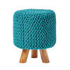 STRICK-HOCKER türkis, Dreibein 32/32/42 cm - Türkis, Textil (32/42/32cm) - Homescapes