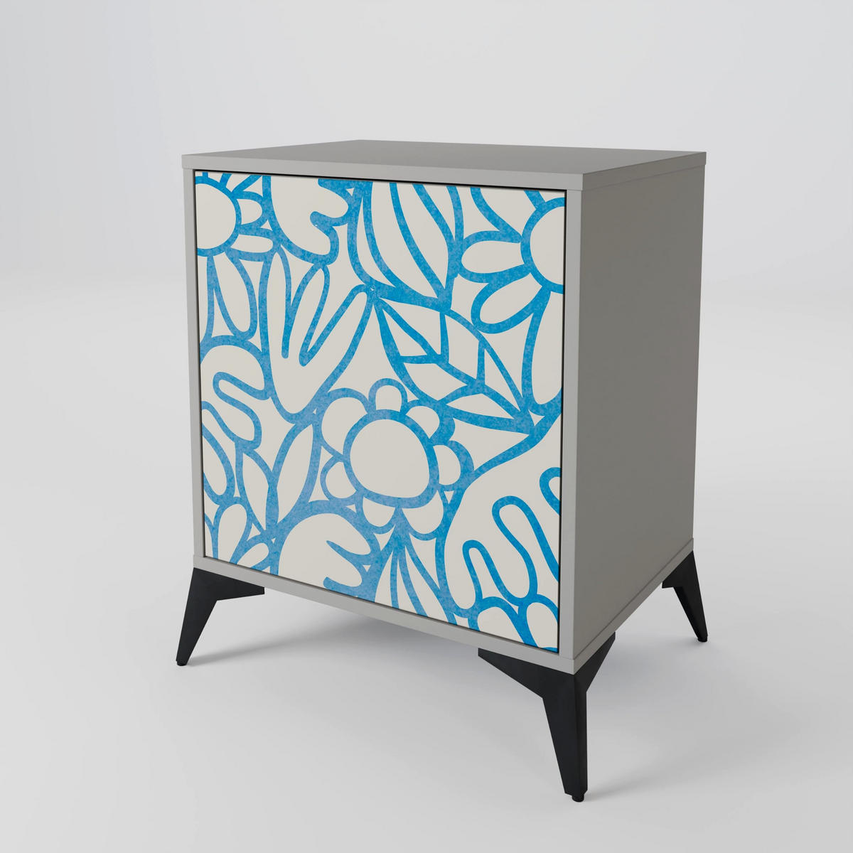 SIDEBOARD BLOOMY MORNING, Grau, 57,5x42x72,5 cm, Schwarze Metallfüße - Multicolor/Schwarz, Holzwerkstoff/Metall (57.5/72.5/42cm) - SpaceRebels