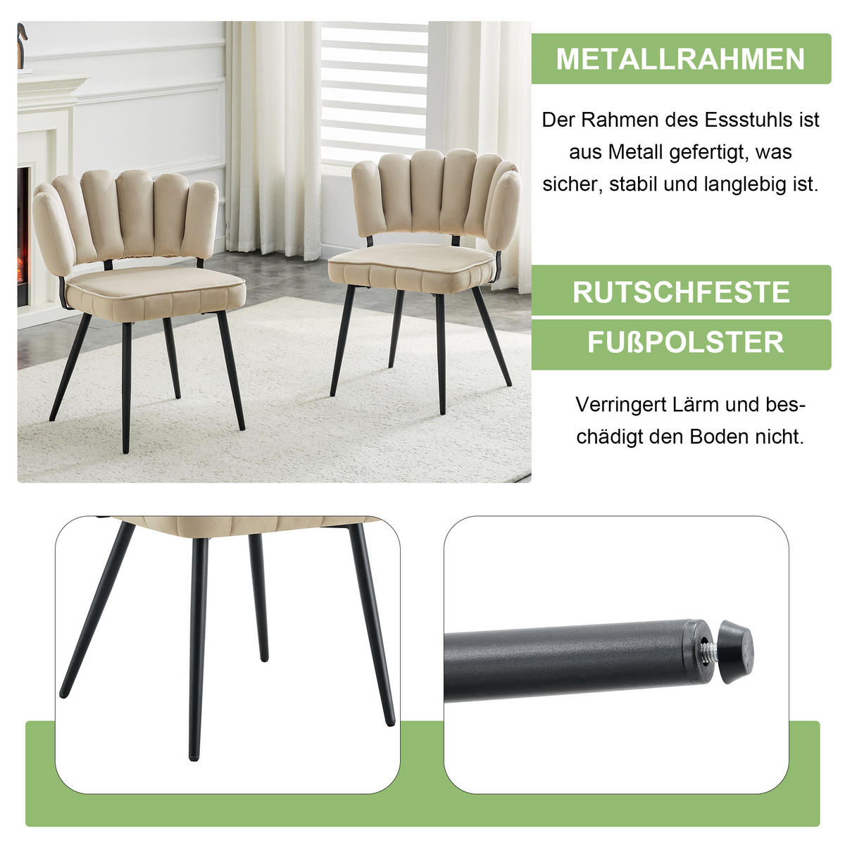 STUHL-SET DE-36559 2 Stück mit Metallbeinen Grau - Hellbraun, Metall (48/80/60cm) - ComfortXL