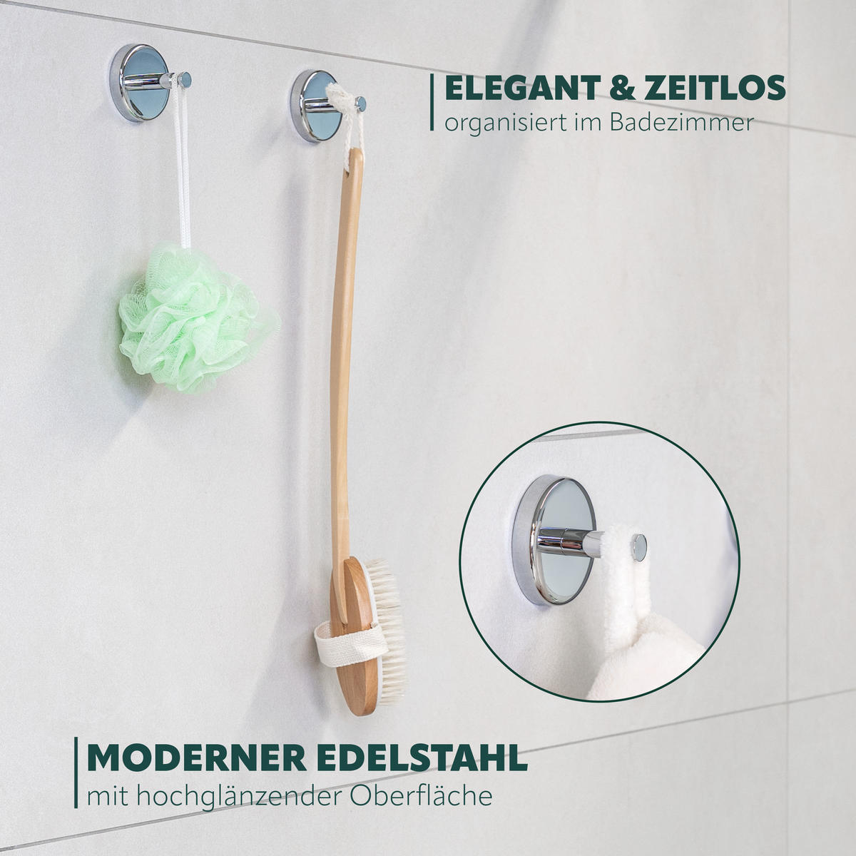 HANDTUCHHAKEN LUCENTE 2er-Set, Edelstahl verchromt inkl. Klebeset - Chromfarben, Metall (6/4.5/6cm) - bremermann
