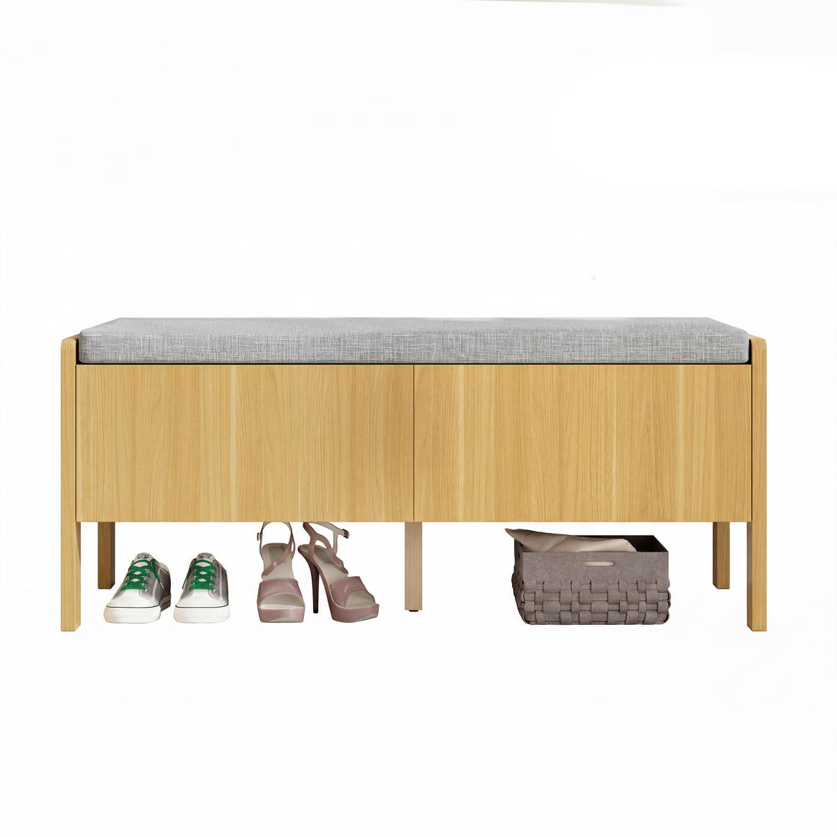 SCHUHBANK in Naturfarben und Grau Sitzschrank mit Rattan-Geflecht und Schubladen für Flur, B113/T45.5/H40 cm - Naturfarben/Grau, Glas/Holzwerkstoff (113/45.5/40cm) - STILVORA