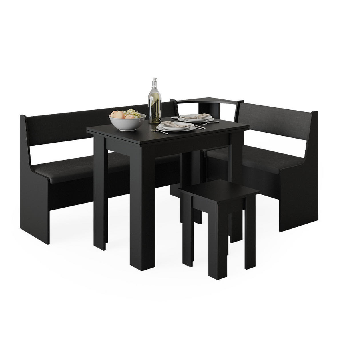 ECKBANKGRUPPE Roman Schwarz 120 x 41.5 cm mit Tisch - Schwarz Hochglanz/Schwarz, Holzwerkstoff (180/80/120cm) - Vicco