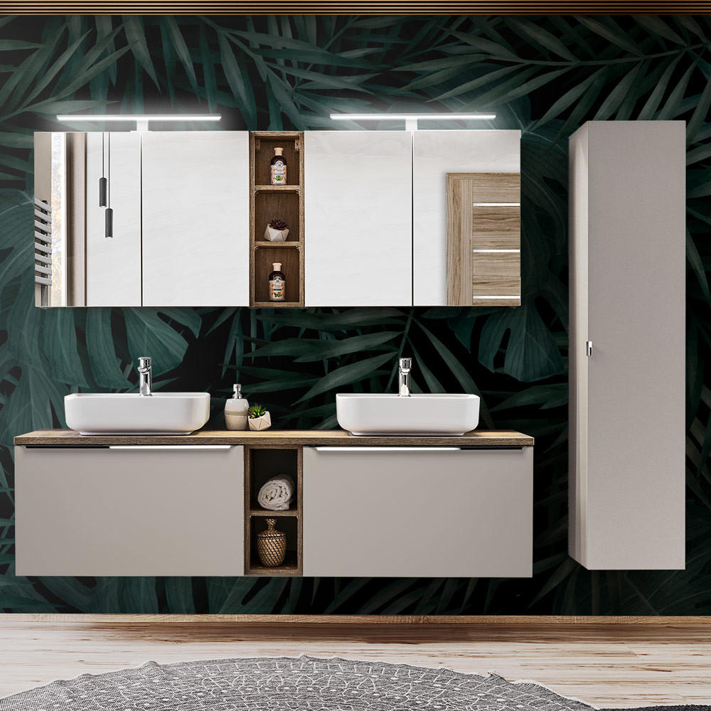 BADMÖBEL-SET 12-TLG. Puebla-56 - Beige, Holzwerkstoff (225/200/46cm) - Lomado