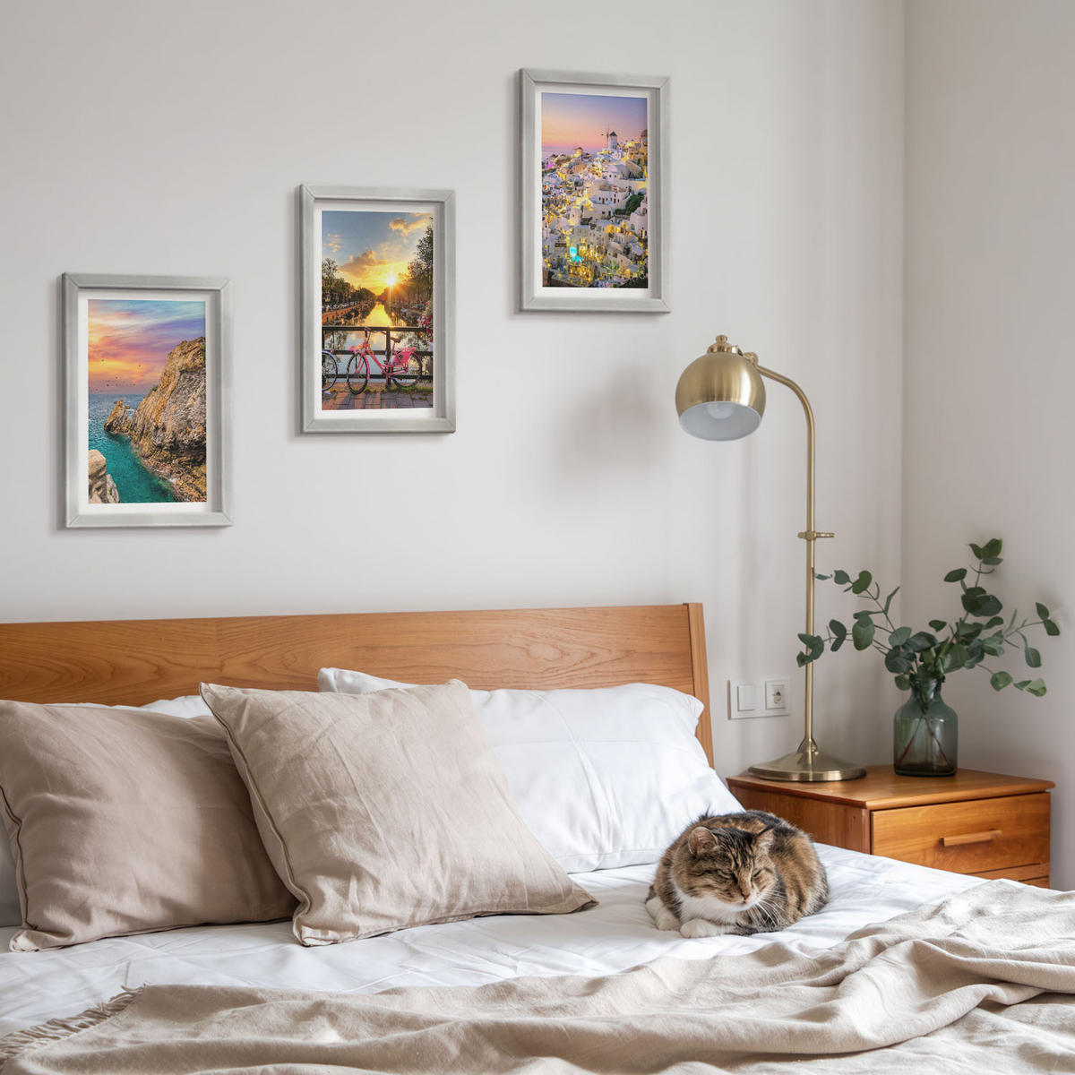 WANDBILDER 3er Set - 20x30 cm Silberner Rahmen - Sonnenuntergang am Meer - Silberfarben, Kunststoff (20/30cm) - ArtPrintCave