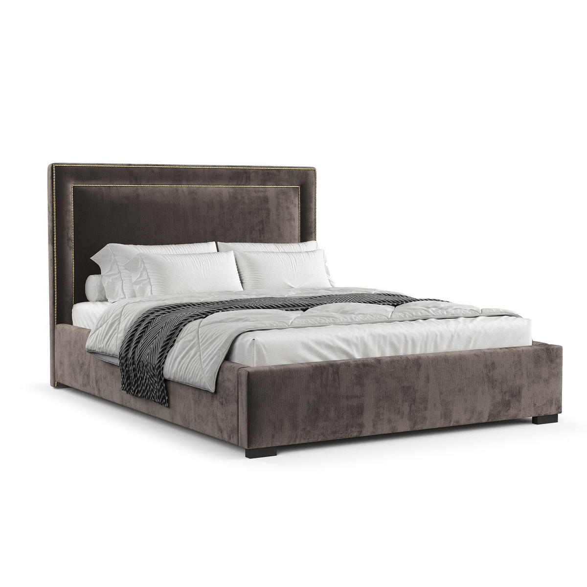 POLSTERBETT Como Braun 160/200 cm im Chenille-Stoff - Schwarz/Naturfarben, Holz/Holzwerkstoff (160/200cm) - Maison de Reve