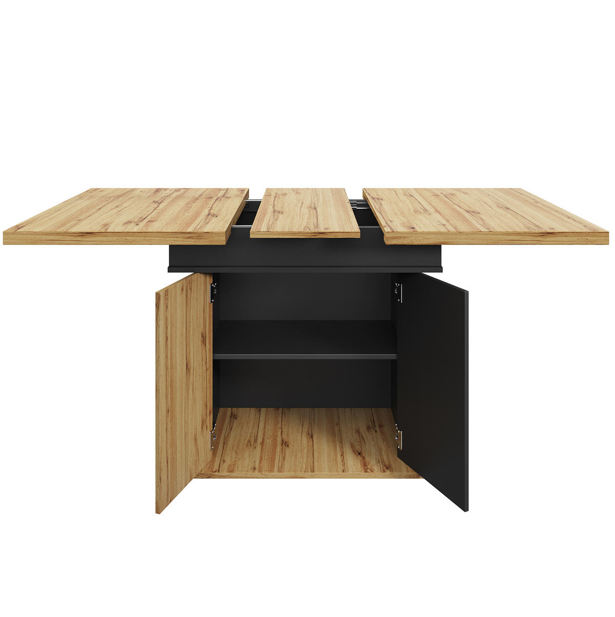 ESSTISCH 110-140x80x75 cm in Natur und Schwarz aus MDF mit Stauraum ausziehbar - Naturfarben, Holzwerkstoff (140/80/75cm) - Modfu