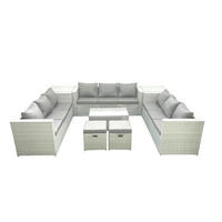 GARTENSET mit 3-SITZER SOFA,COUCHTISCH Polyrattan Hellgrau-Mix 11-Sitzer - Hellgrau/Grau, Glas/Kunststoff - Fimous