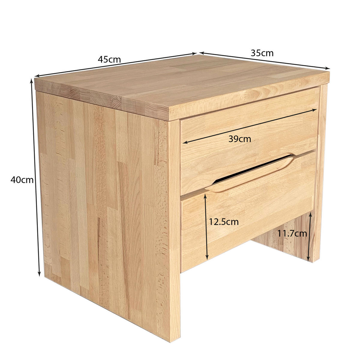 NACHTTISCH mit 2 Schubladen/ Nachttisch 35x45x40cm - Massivholz Buche geölt - Naturfarben, Holz (45/40/35cm) - Weber Industries