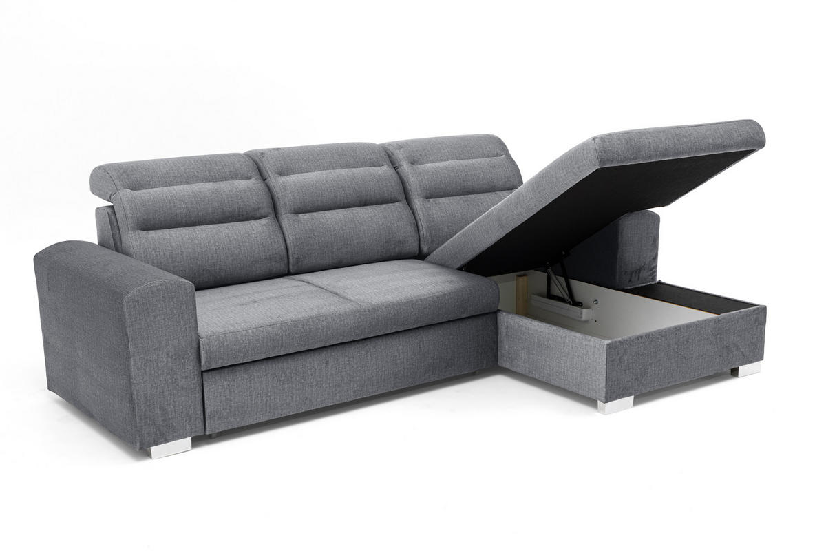 ECKSOFA CLOUD S Rechts mit Schlaffunktion 120x200 Velours Grau - Chromfarben/Grau, Holz/Kunststoff (260/155cm) - Muffo