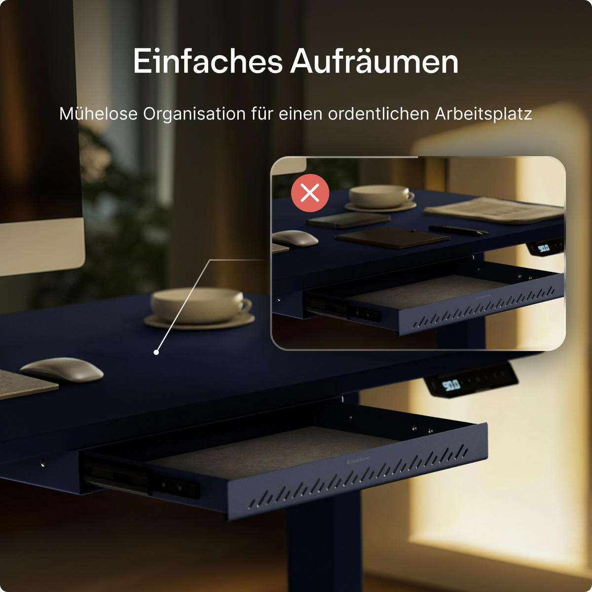 SCHUBLADEN-ORGANIZER unter dem Schreibtisch, 41x27x5cm Blau - Blau, Metall (41/27/5cm) - Desktronic