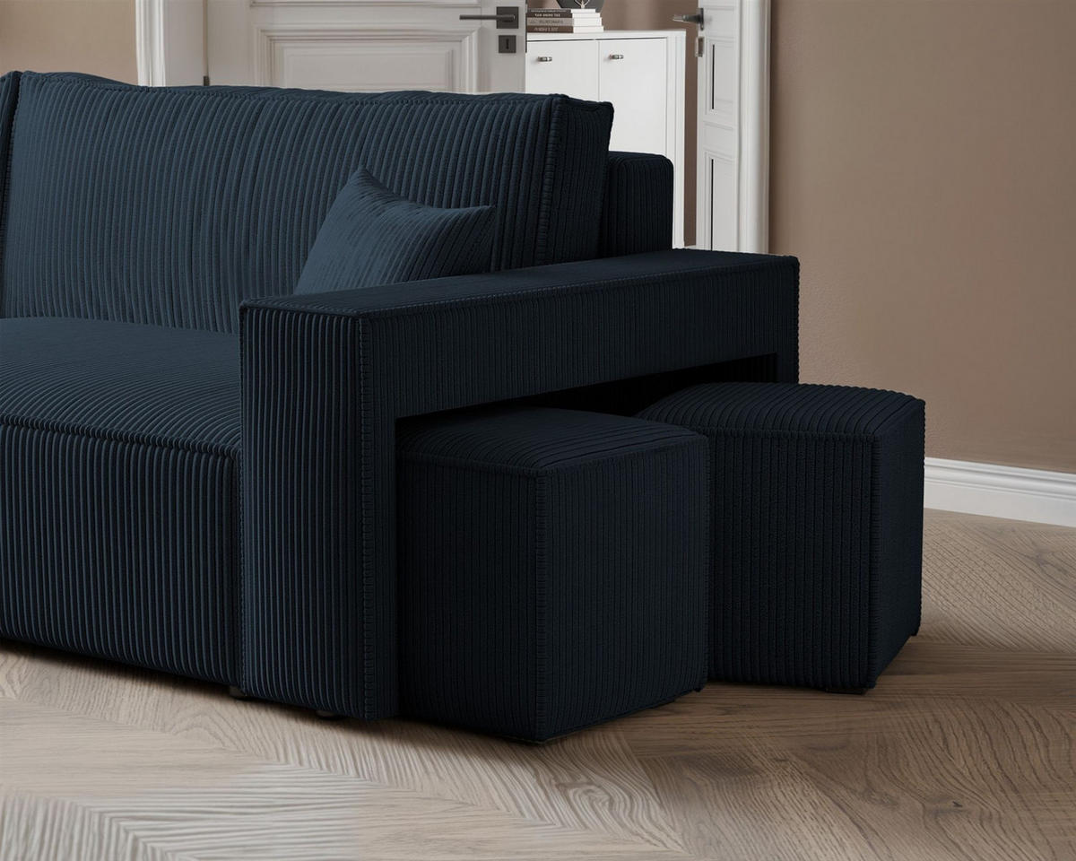 ECKSOFA Adara Inkl. Hocker - Blau, Holzwerkstoff/Textil (262/145cm) - Fun Möbel