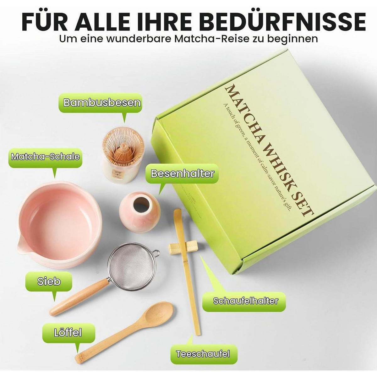 MATCHA Set 7-teiliges Set Keramik Bambus Rosa - Rosa, Keramik (22/1.5/24cm)