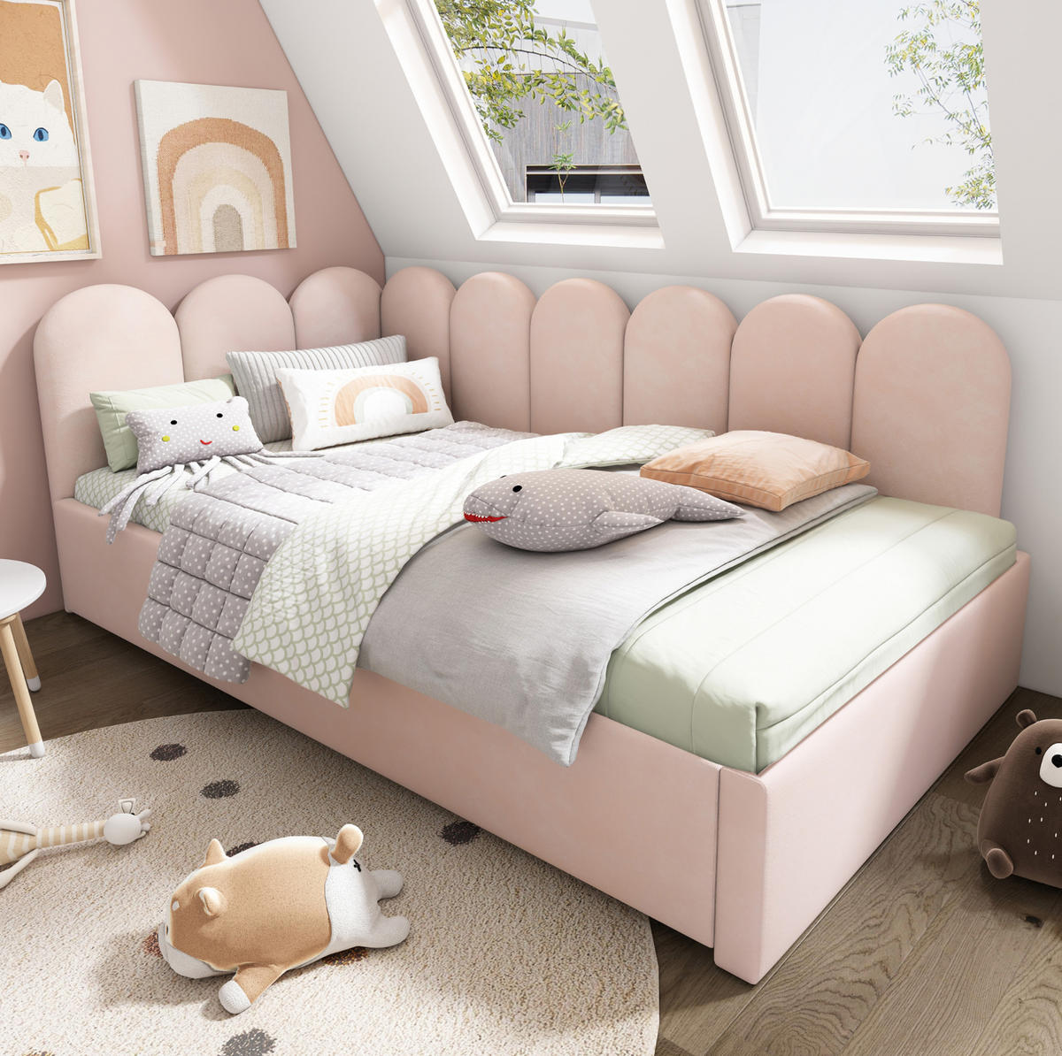BETT 90/200/190 cm Rosa aus Samt mit Bett - Rosa, Textil (90/200cm) - OKMYHOME