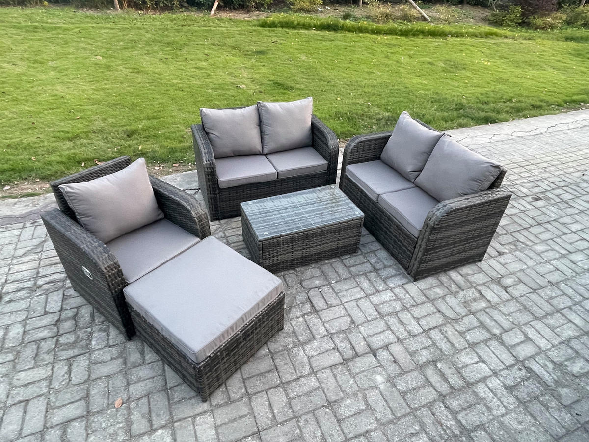 LOUNGESOFA-SET Polyrattan Dunkelgrau 6-Sitzer - Dunkelgrau, Metall - Fimous