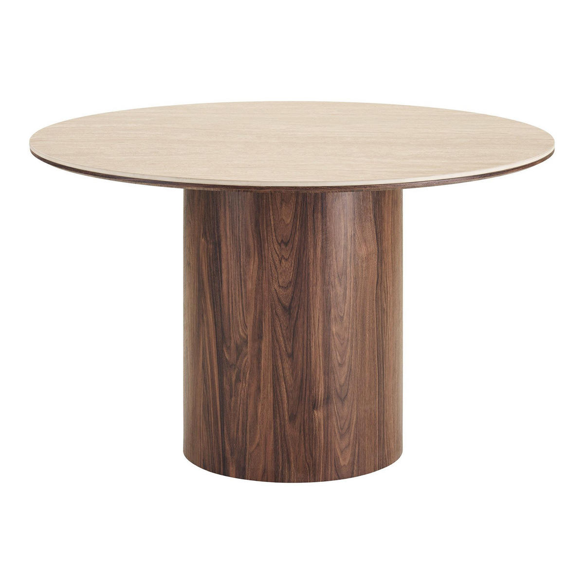 ESSTISCH Minamata Ø 120 cm, Keramik-Tischplatte Travertin / Walnuss-Dekor, 76 cm hoch - Grau, Holzwerkstoff (120/120/76cm) - ebuy24