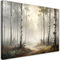 BILD auf Leinwand, Birkenwald Landschaft im Nebel Natur - Grau, Textil (45/30cm) - Feeby