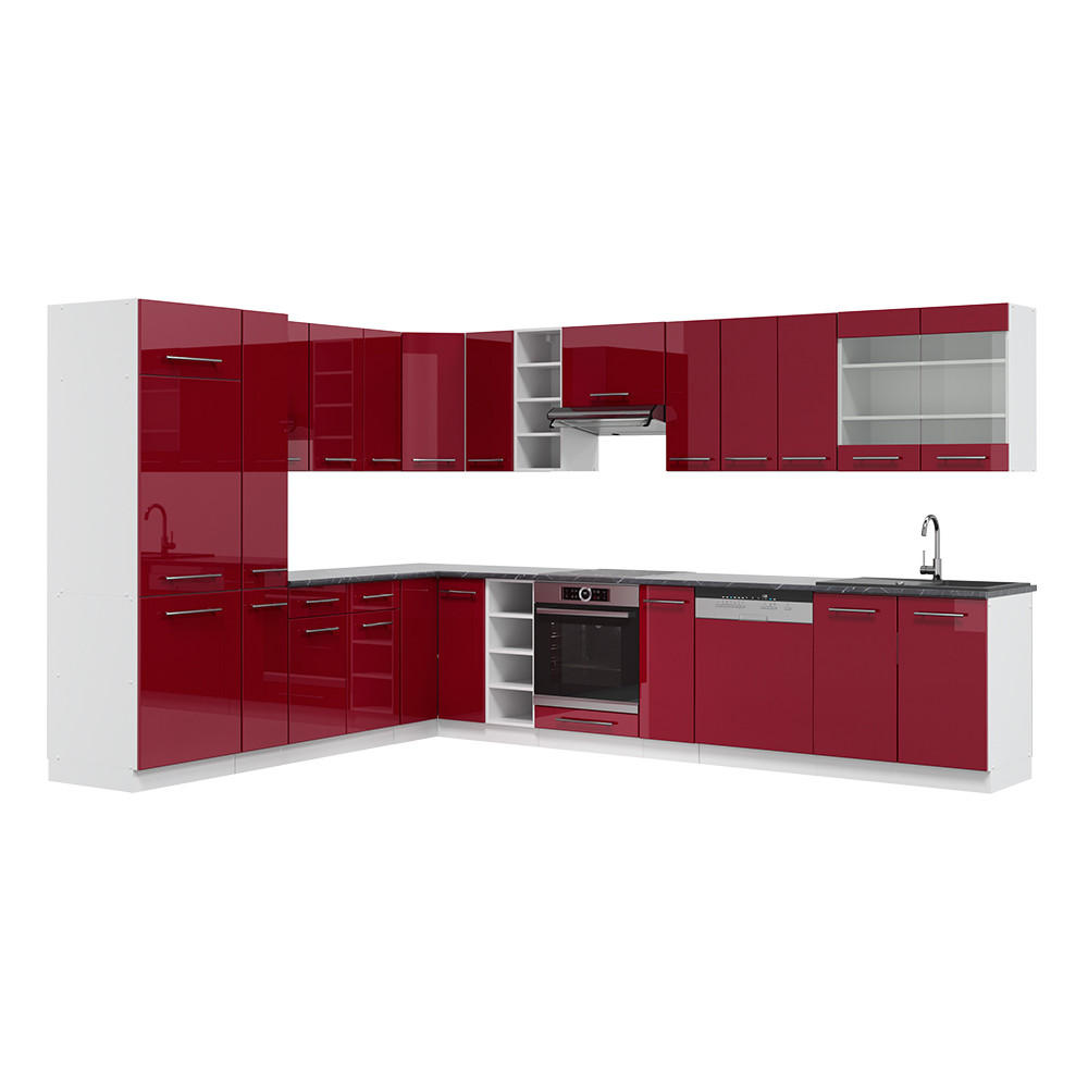 ECKKÜCHE Fame-Line Bordeaux Hochglanz/Weiß 347 x 257 cm ohne AP - Bordeaux/Weiß, Holzwerkstoff (347/81.6/46cm) - Vicco