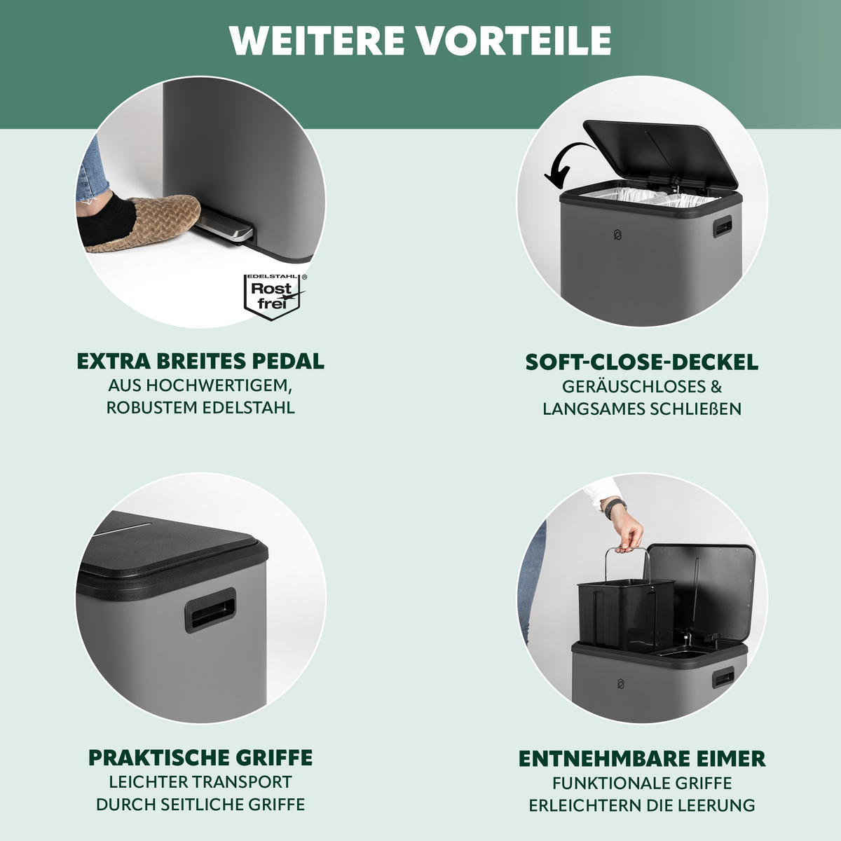 ABFALLEIMER 30 Liter, grau - Grau, Metall (42.5/50/33.5cm) - eluno