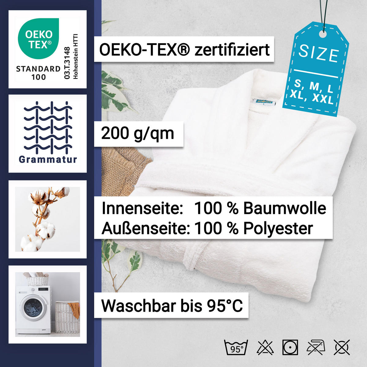 BADEMANTEL, XXL, 100% Polyester-Velours / 100% Baumwolle, Weiß - Weiß, Textil (XXLnull) - Zollner