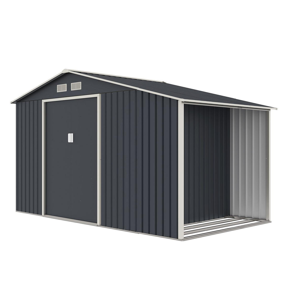 GERÄTESCHUPPEN XL mit Holzunterstand - Anthrazit, Metall (277/192/191cm) - Juskys