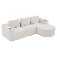 2-SITZER ECKSOFA Cord Beige mit Kissen und Becherhalter - Beige, Textil (265/176cm) - WISHDOR