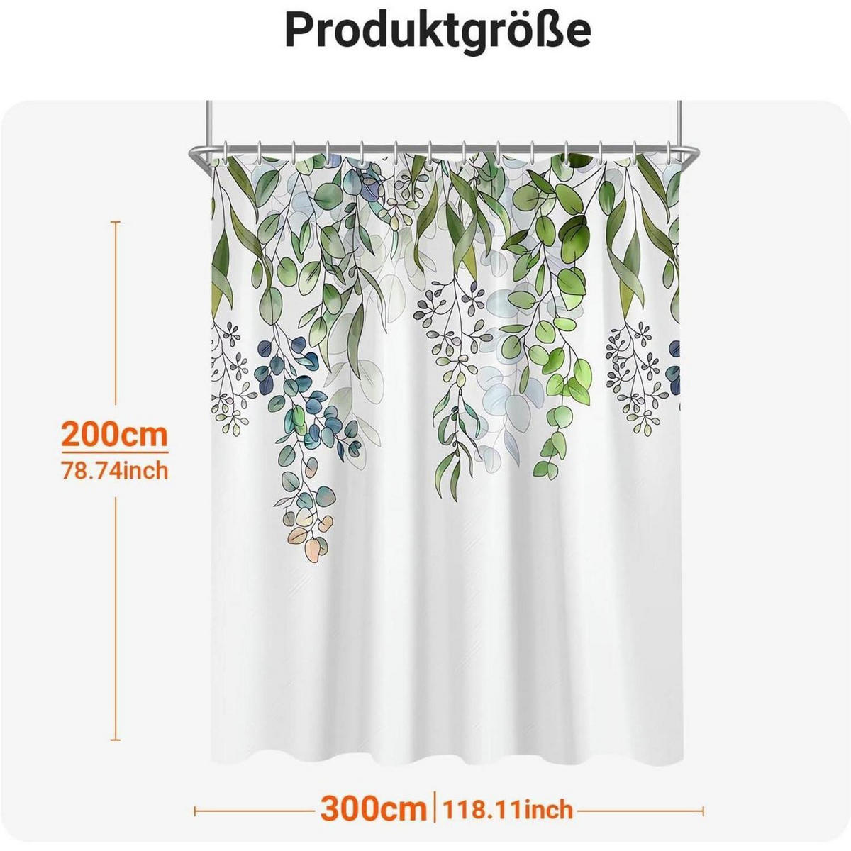 DUSCHVORHANG Grün Blätter 300 x 200 cm - Grün, Textil (300/200cm)