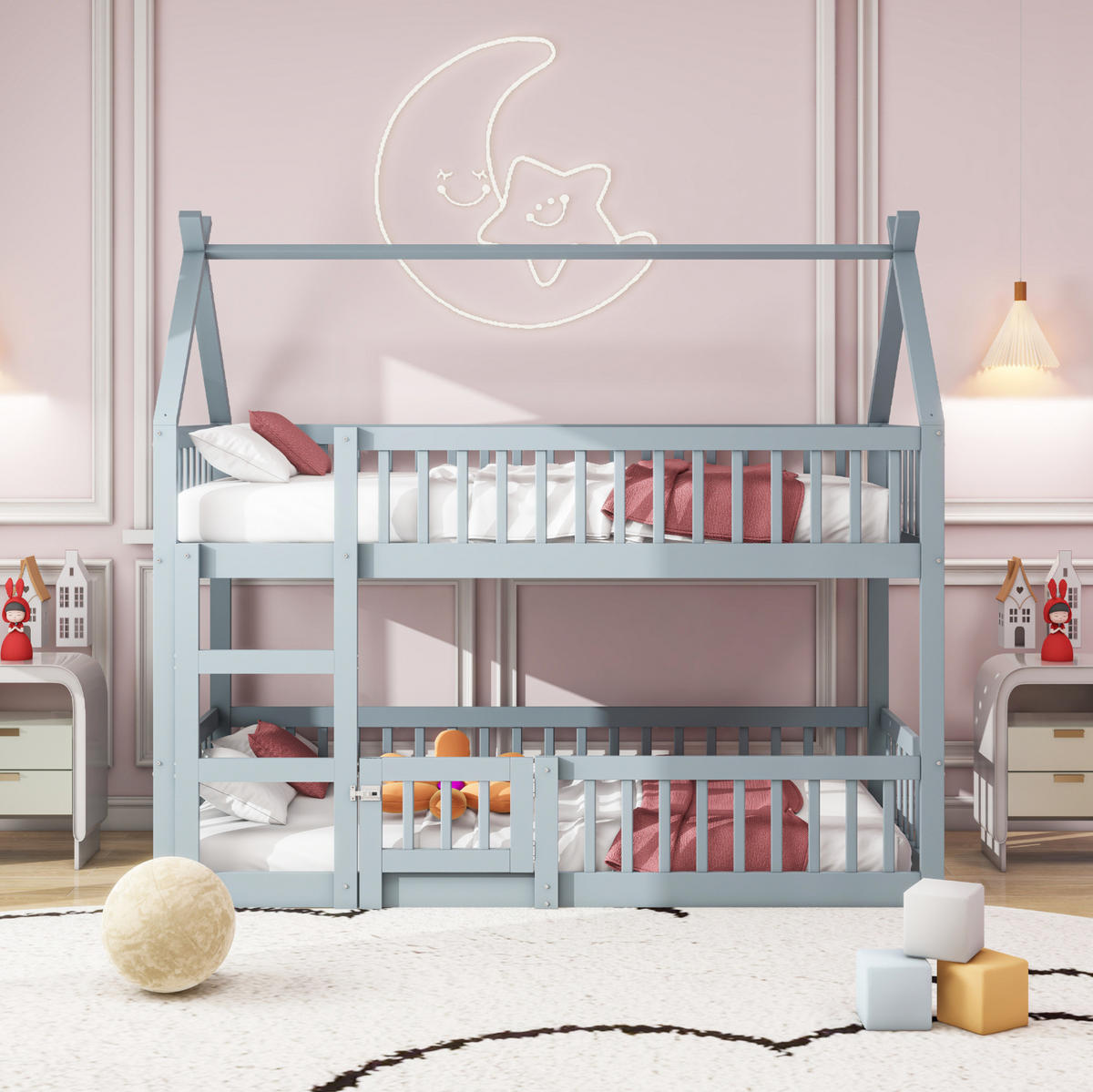 ETAGENBETT 90/200 cm Grau mit Treppe - Grau, Holz (90/200cm) - MIVRAY