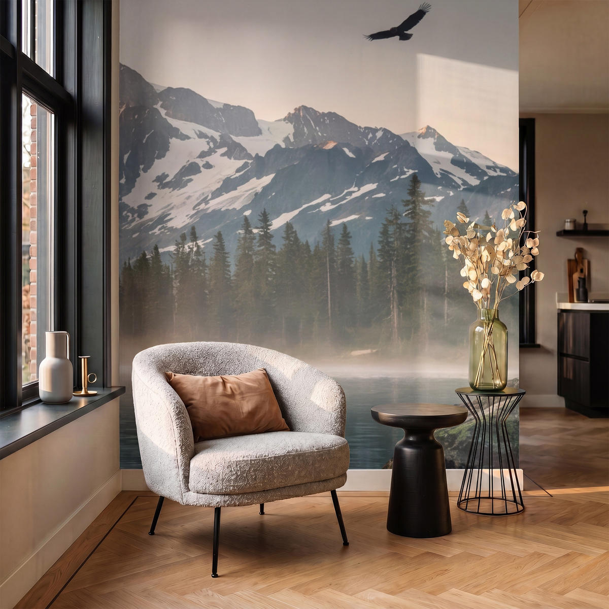 TAPETE - Berge - Wasser - Bäume - 200x240 cm - Multicolor, Papier (200/240cm) - OnlyWow