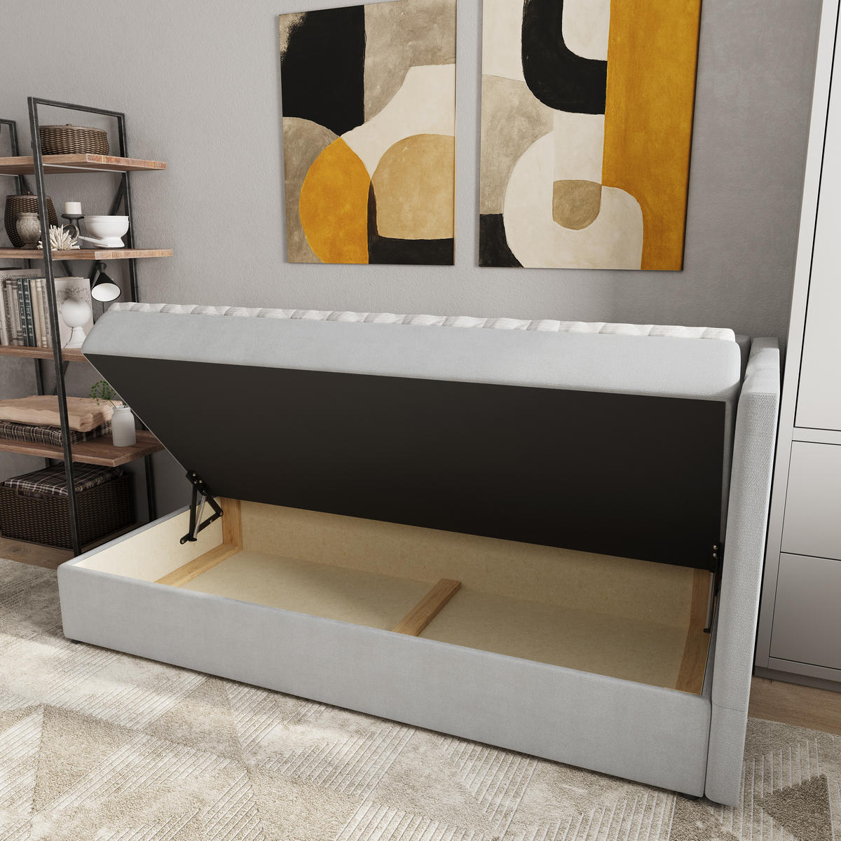 BOXBETT BEVE 80x200 cm mit Matratze und Topper, H2+H3 - Hellgrau - Hellgrau, Holz (80/200cm) - MASSENO