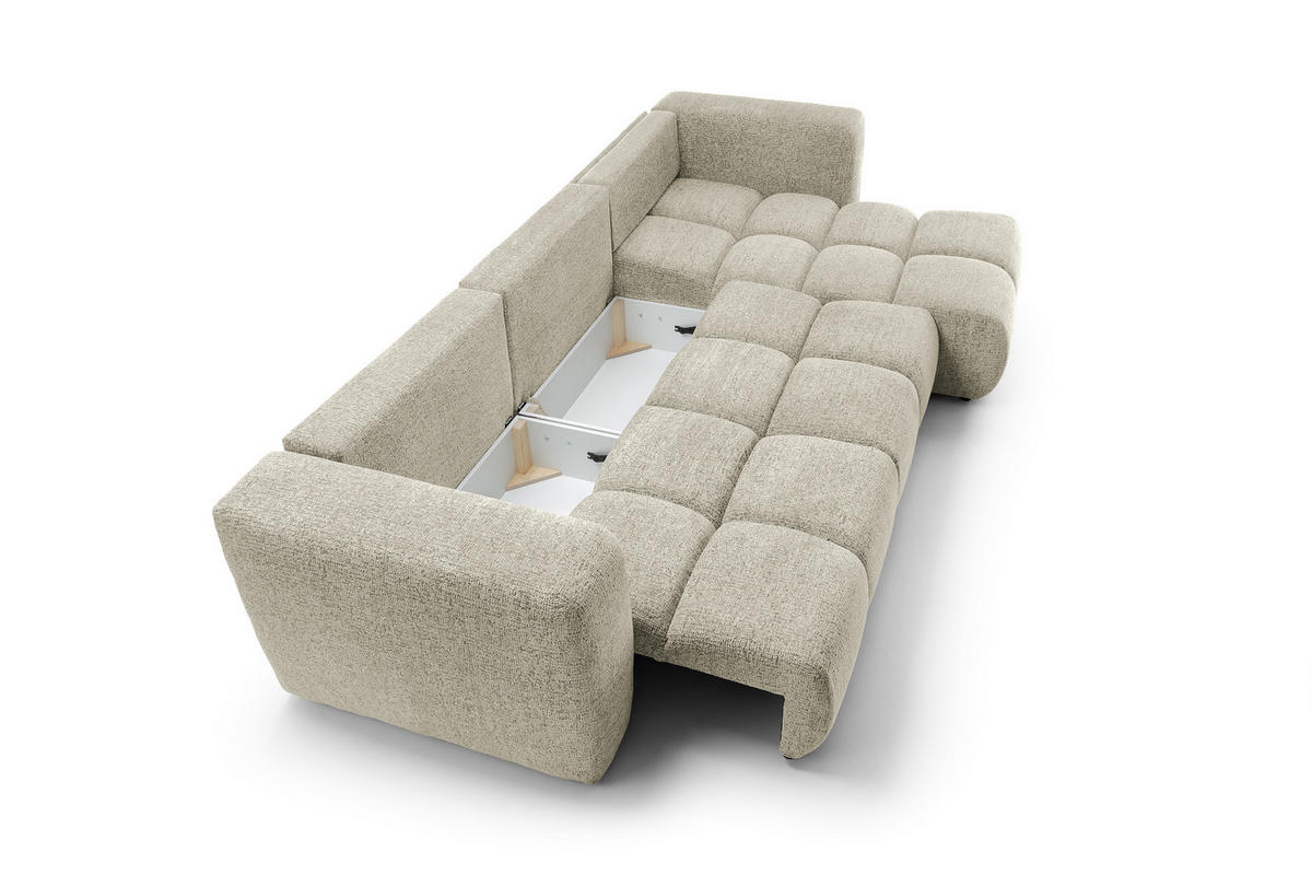 ECKSOFA ARTE 03 Creme Chenille mit Schlaffunktion - Creme, Holz (336/177cm) - MASSENO