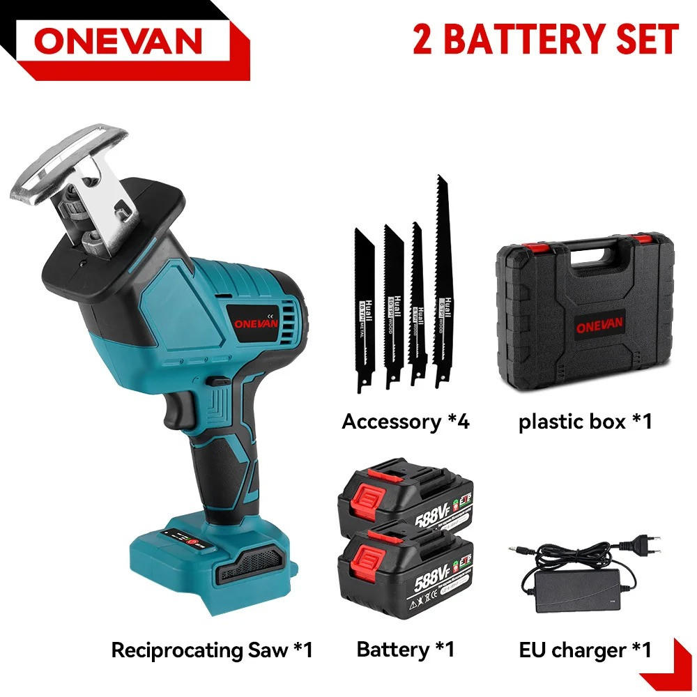 KETTENSÄGE Bürstenlose Blau Mit Sägeblatt Für Makita 18V batterie Pin Mit 2 Akkus - Blau, Metall (15/7/45cm) - Coonoor