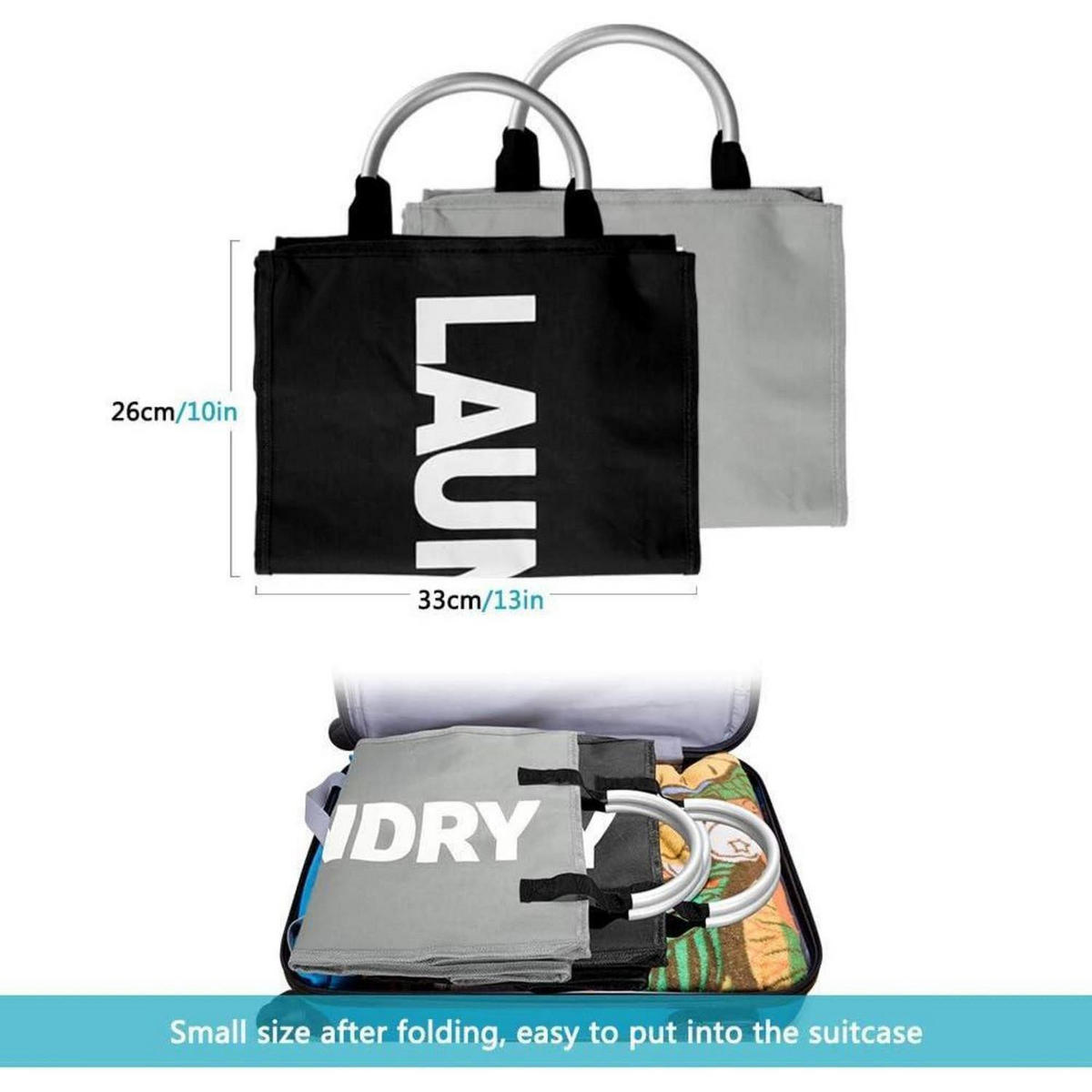 WÄSCHEKORB 2-teiliges Set 33 x 23 x 53 cm Grau + Schwarz - Multicolor, Textil (23/53/32cm)