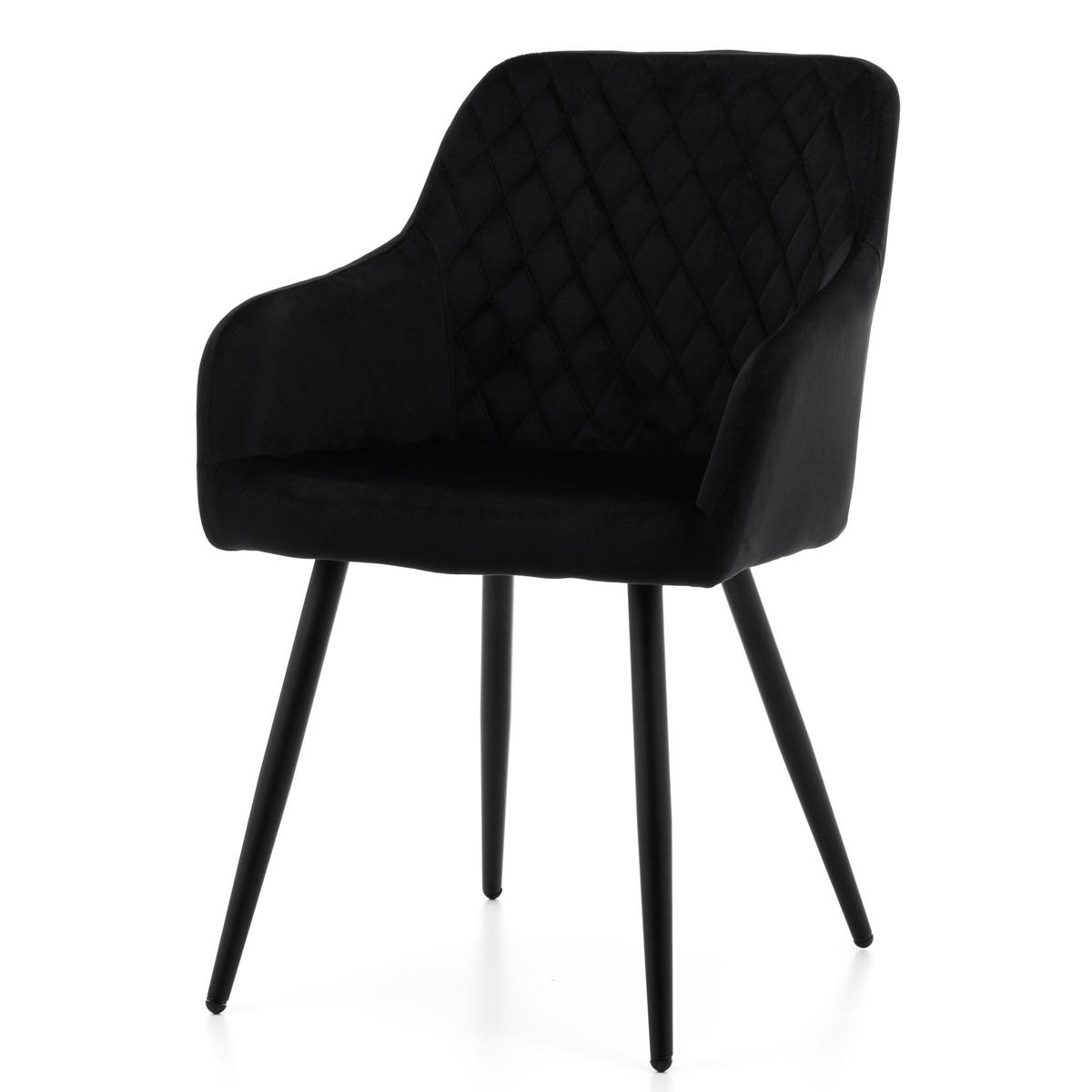 STUHL TODI gepolstert mit Steppung - schwarz - Samt Velours - Schwarz, Textil/Metall (56/85/62cm) - NEW HOME