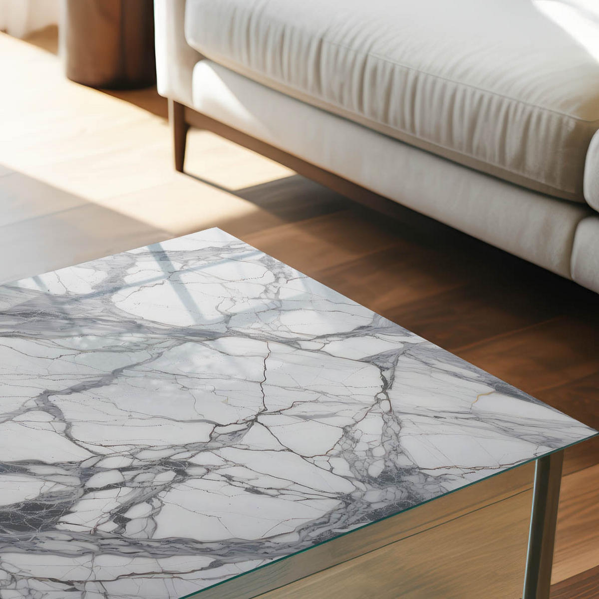 TISCHPLATTE 50x50 cm – Marmorstruktur - Beige, Glas (50/50/0.4cm) - Wallfluent