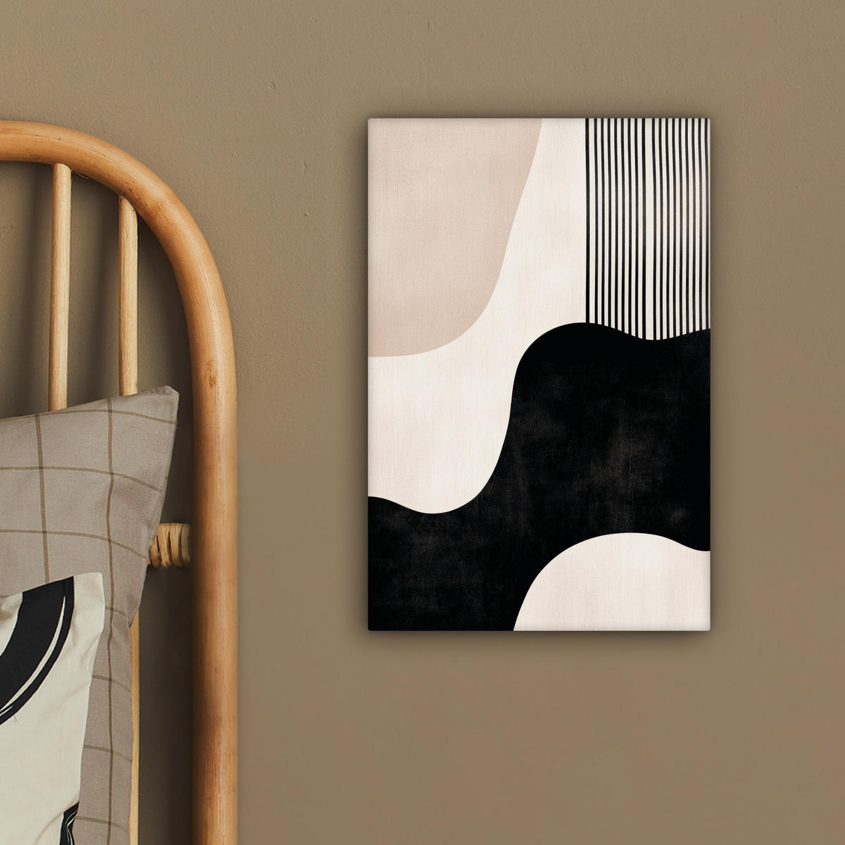 LEINWANDBILD Abstrakt - Japandi - Beige - Modern 20x30 cm - Schwarz, Textil (20/30cm) - MuchoWow