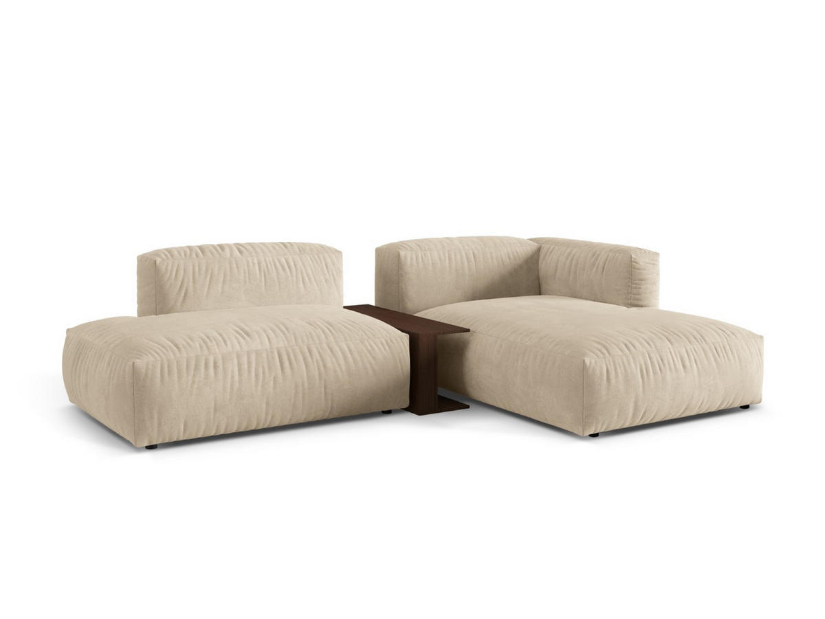 ECKSOFA modular rechts Martina aus Samt leichtes beige 2 Sitzplätze - Creme, Textil (176/285cm) - Micadoni