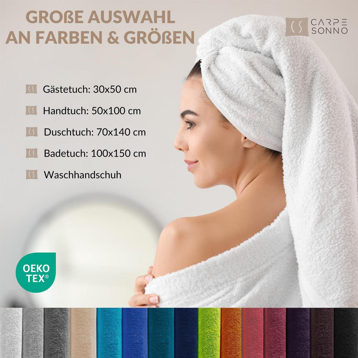 BADETUCH 100x150 cm Frottier Handtücher aus 100% Baumwolle, Weiß 500g/m2 - Weiß, Textil (100/150cm) - Carpe Sonno