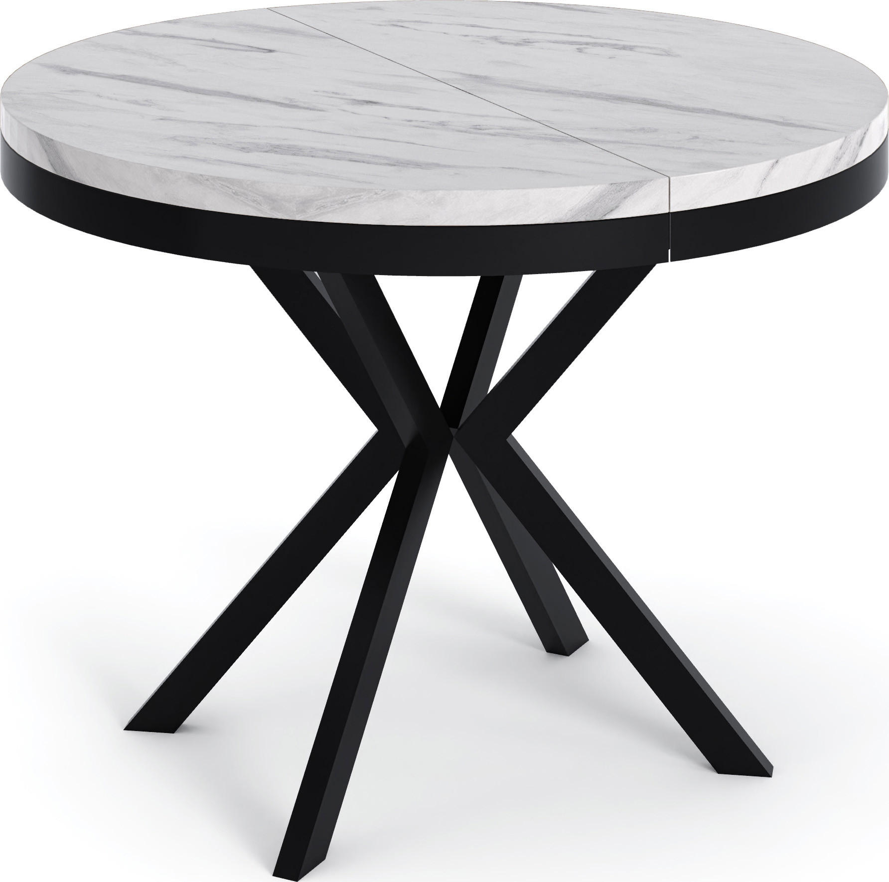 ESSTISCH Ross runder ausziehbarer, Marmor Weiß 120-200/120/76 cm - Ecru/Schwarz, Holzwerkstoff/Metall (120/120/76cm) - WFL GROUP