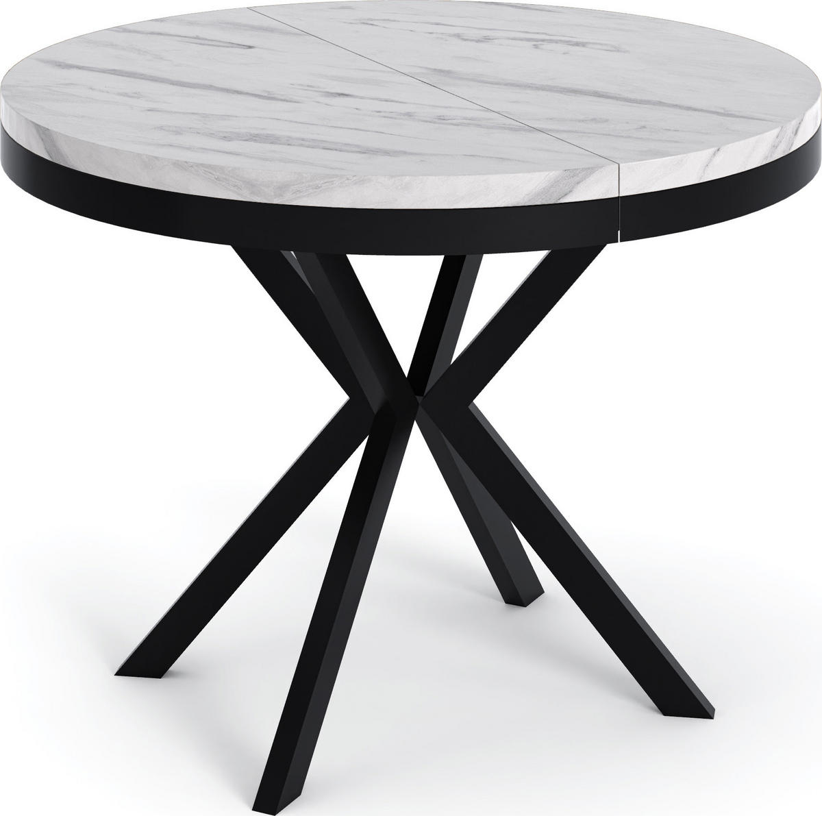 ESSTISCH Ross runder ausziehbarer, Marmor Weiß 120-200/120/76 cm - Ecru/Schwarz, Holzwerkstoff/Metall (120/120/76cm) - WFL GROUP