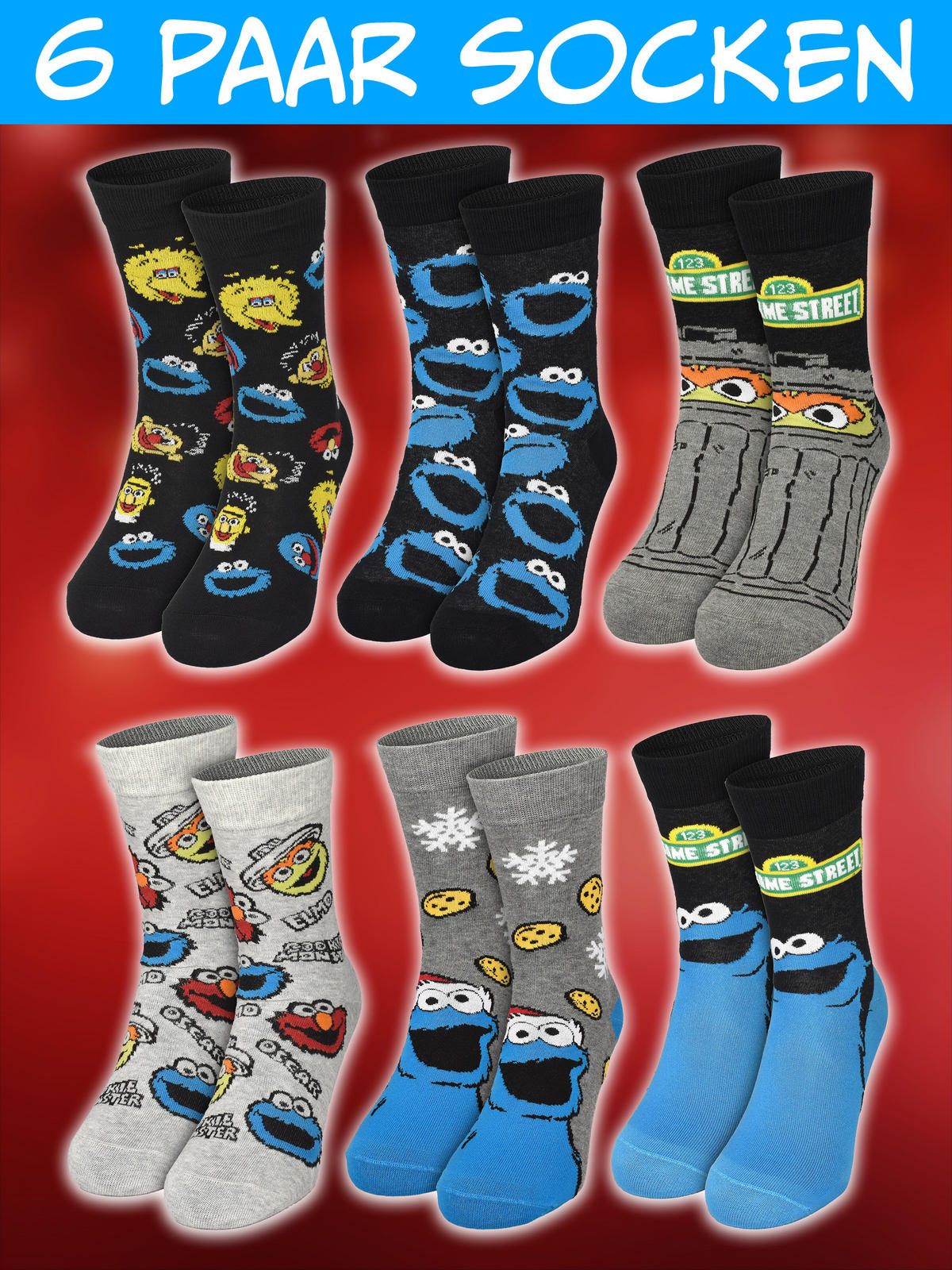 ADVENTSKALENDER Sesamstraße mit 12 Paar Socken Größe 40-45 - Multicolor, Textil (37/5/26.5cm) - United Labels