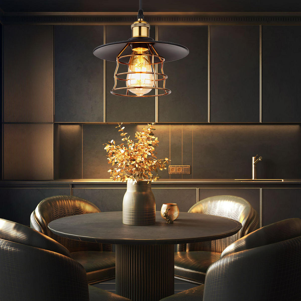 HÄNGELEUCHTE Metall Schwarz Gitter-Schirm - Schwarz, Metall (22/22/150cm) - Globo Lighting