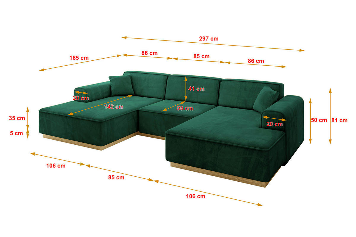 WOHNLANDSCHAFT IREA-U1-v2 - 297x165x81 cm Grün - Grün, Holzwerkstoff/Textil (297/81/165cm) - ALTDECOR