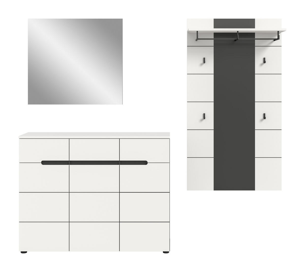 GARDEROBEN-SET CANU 3-tlg. (B/H/T: ca. 215/190/37 cm) in Basalt grau/weiß - Grau, Holzwerkstoff (215/190/37cm)